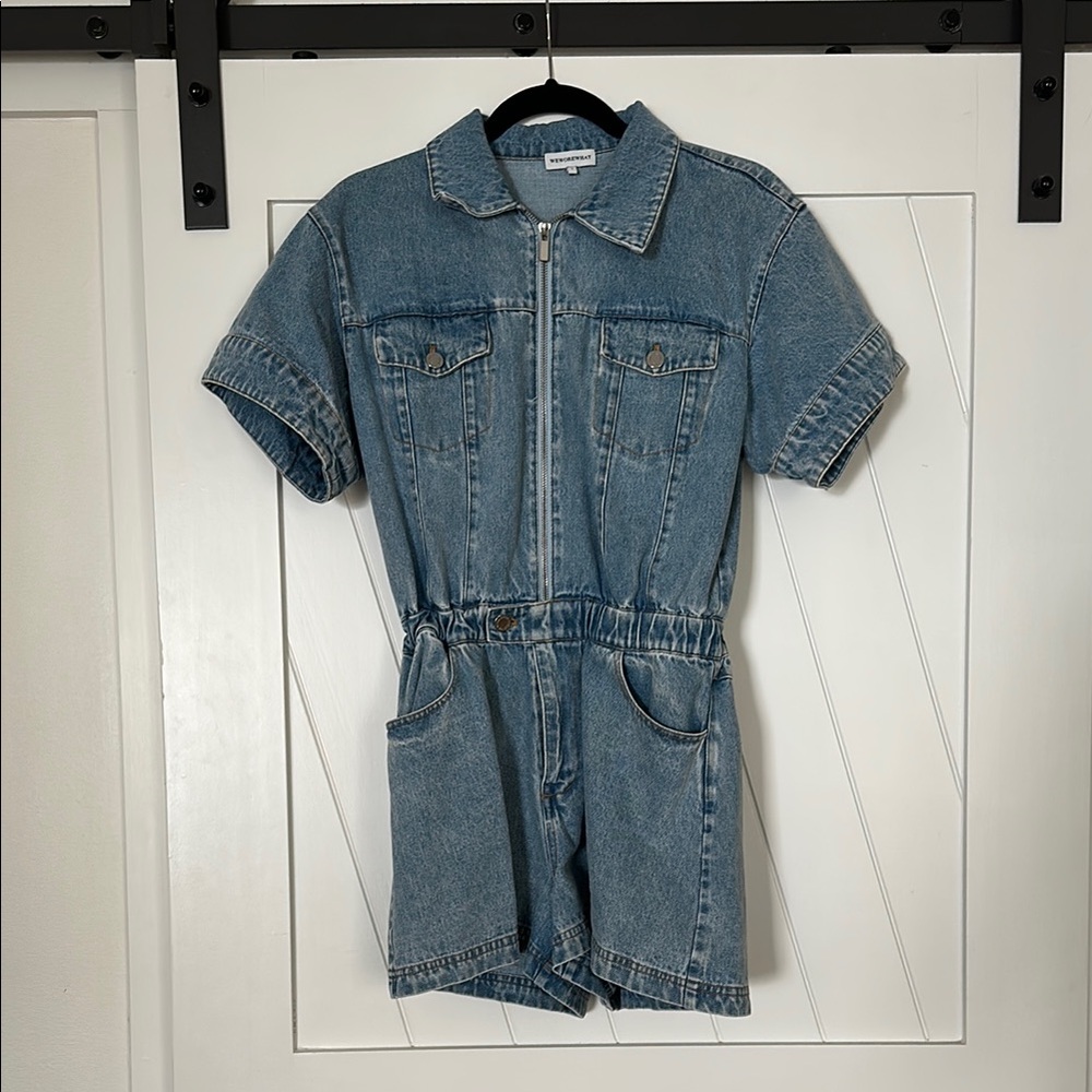 WeWoreWhat - Denim Short Sleeve Romper